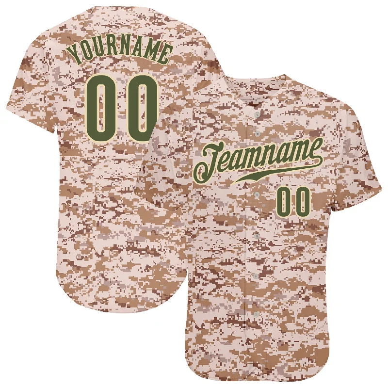 Baseball Jersey with Comfort Fit-Custom Camo Olive-Cream Authentic Salute To Service Baseball Jersey