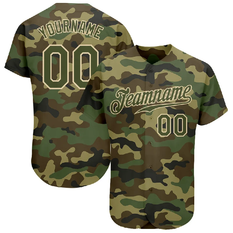 Baseball Jersey for Away Uniforms-Custom Camo Olive-Cream Authentic Salute To Service Baseball Jersey