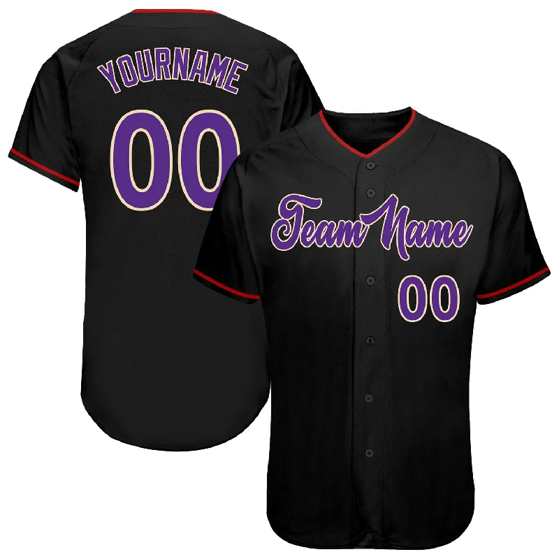 Baseball Jersey with Signature Design-Custom Black Purple-Cream Authentic Baseball Jersey