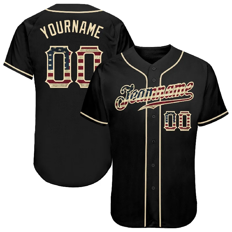 Personalized Baseball Jersey for Tournament-Custom Black Vintage USA Flag-Cream Authentic Baseball Jersey