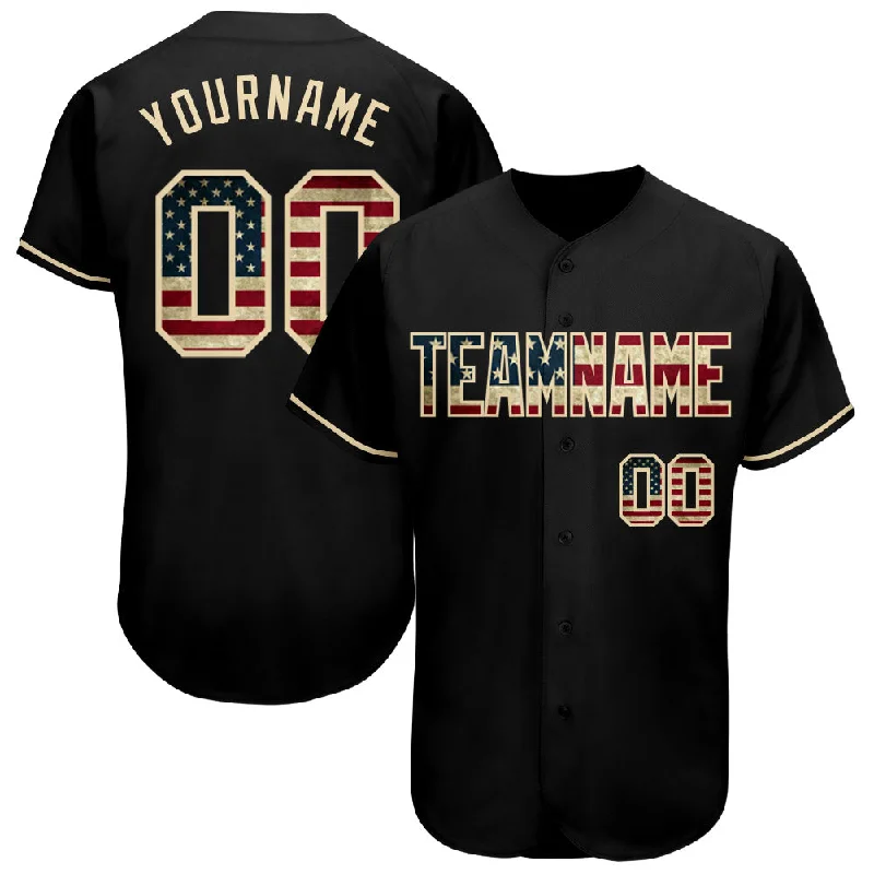 Baseball Jersey for Away Games-Custom Black Vintage USA Flag-Cream Authentic Baseball Jersey