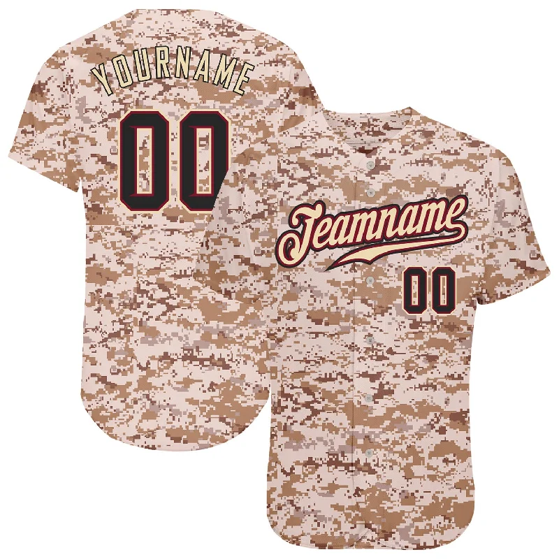 Baseball Jersey with Custom Sleeve Design-Custom Camo Black-Crimson Authentic Salute To Service Baseball Jersey