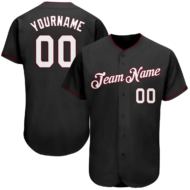 Baseball Jersey with Cool Print Design-Custom Black White-Crimson Authentic Baseball Jersey