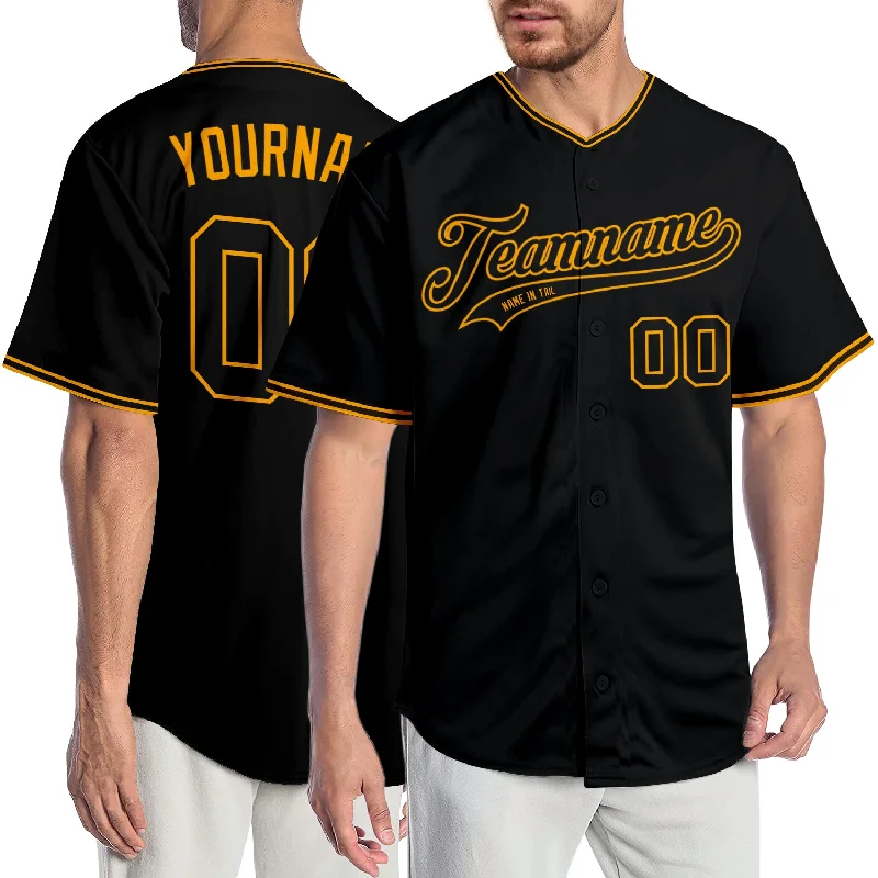 Personalized Baseball Jersey for Tournament-Custom Black Black-Gold Authentic Baseball Jersey