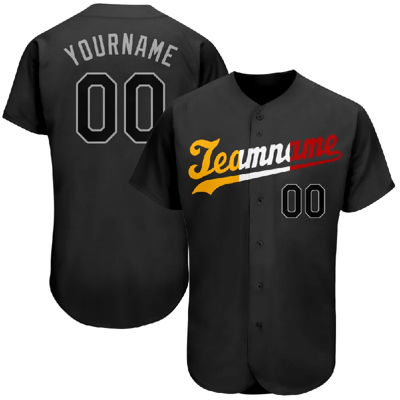 Baseball Jersey with Full Sleeves-Custom Black Black-Gold Authentic Split Fashion Baseball Jersey