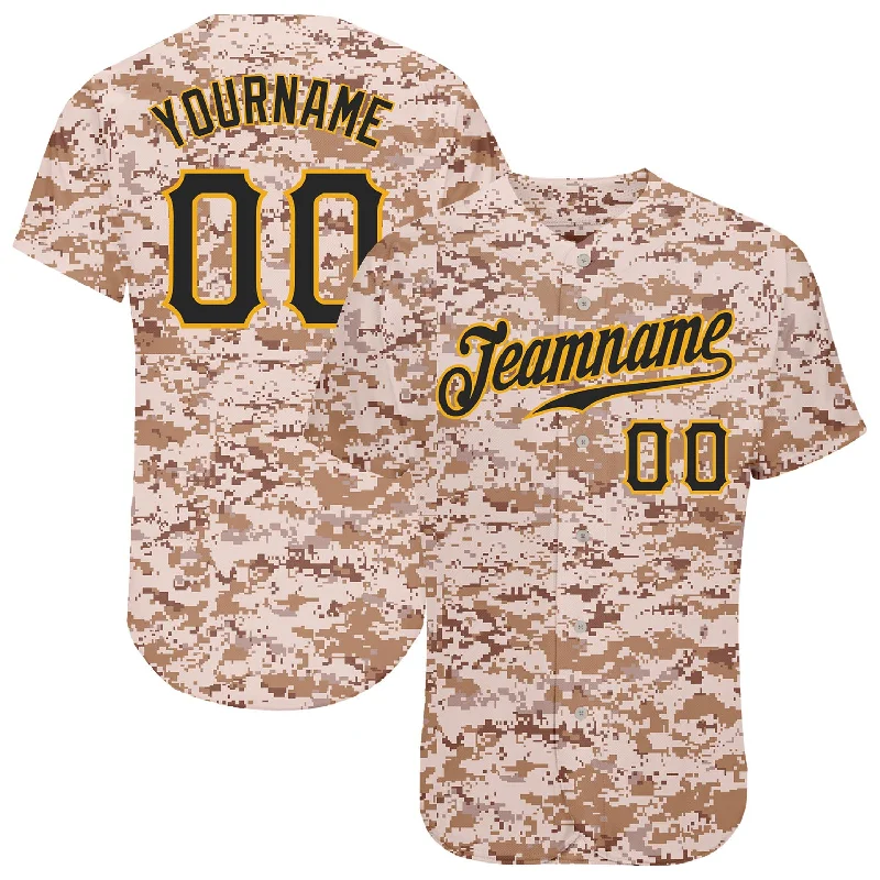 Custom Baseball Jersey for Special Occasions-Custom Camo Black-Gold Authentic Salute To Service Baseball Jersey