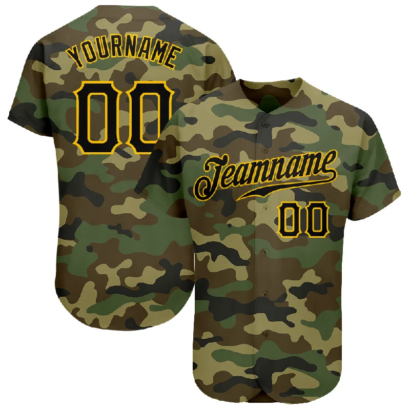 Baseball Jersey for Local Teams-Custom Camo Black-Gold Authentic Salute To Service Baseball Jersey