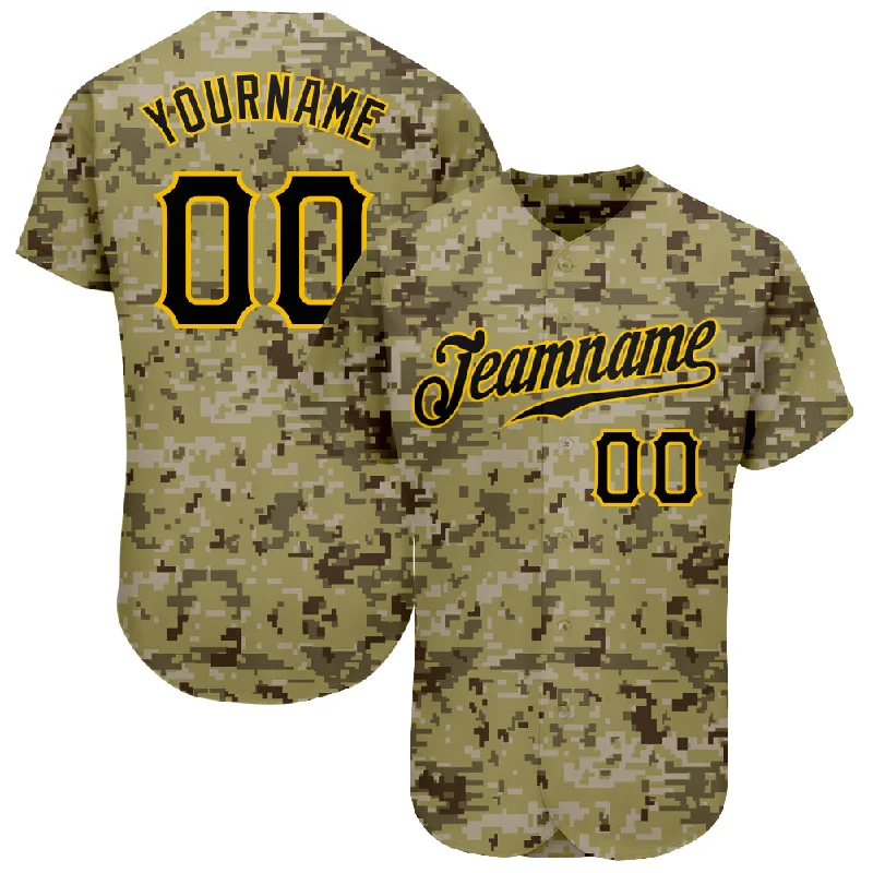 Baseball Jersey for New Players-Custom Camo Black-Gold Authentic Salute To Service Baseball Jersey