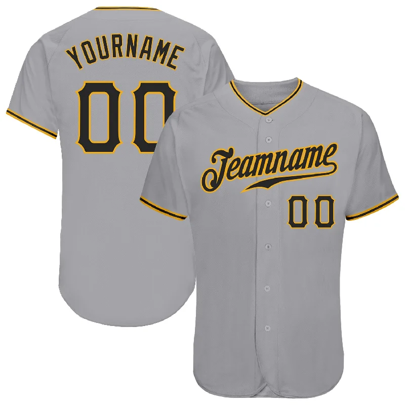 Custom Baseball Jersey for Adults-Custom Gray Black-Gold Authentic Baseball Jersey