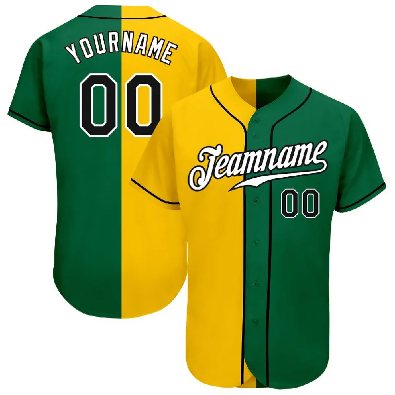 Baseball Jersey for Local Club-Custom Kelly Green Black-Yellow Authentic Split Fashion Baseball Jersey