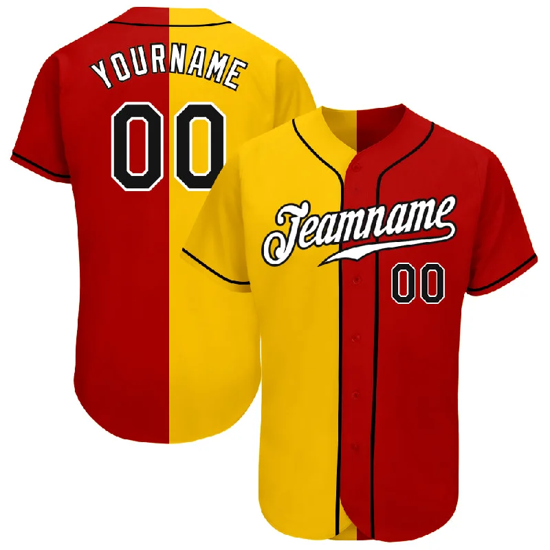 Baseball Jersey with Fan Design-Custom Red Black-Yellow Authentic Split Fashion Baseball Jersey