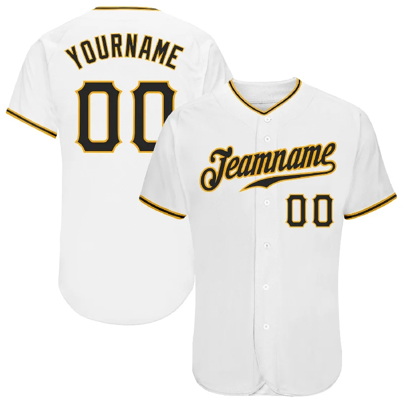 Baseball Jersey for Sports Teams-Custom White Black-Gold Authentic Baseball Jersey