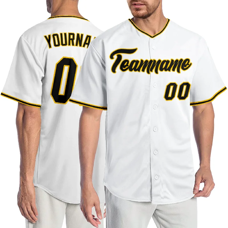 High School Baseball Jersey-Custom White Black-Gold Authentic Baseball Jersey