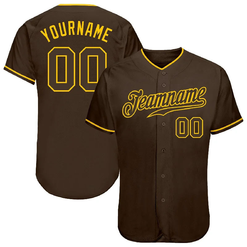 Baseball Jersey for Gym Teams-Custom Brown Brown-Gold Authentic Baseball Jersey