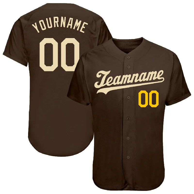 Baseball Jersey for Kids-Custom Brown Cream-Gold Authentic Baseball Jersey