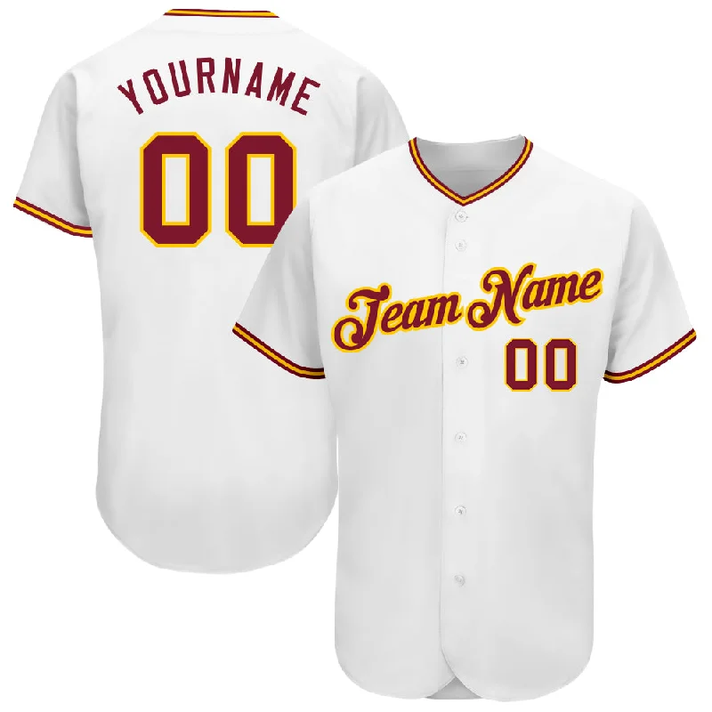 Baseball Jersey with Personalized Design-Custom White Crimson-Gold Authentic Baseball Jersey