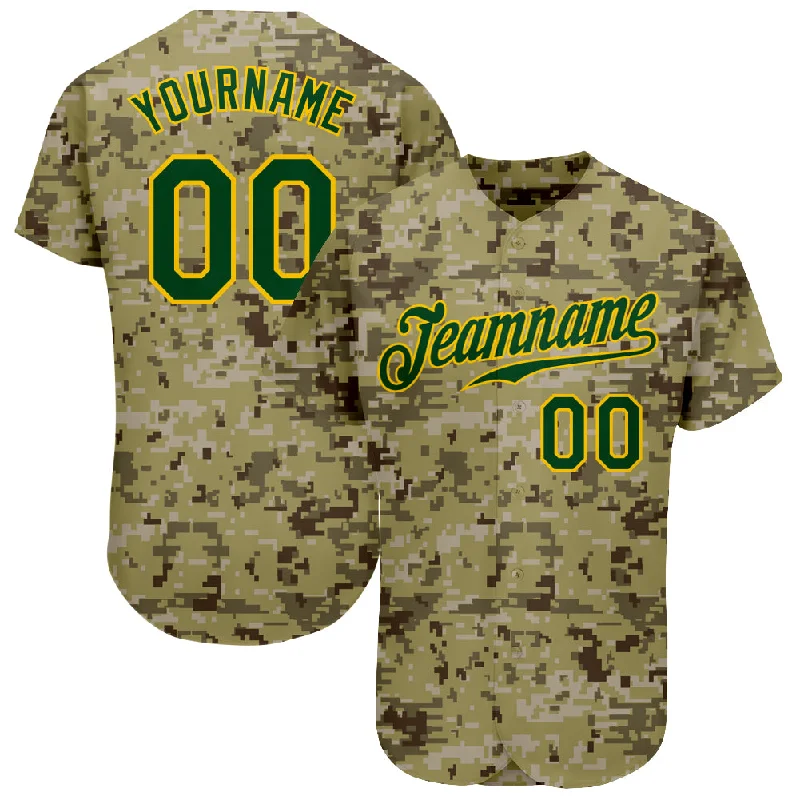 Baseball Jersey with Player Customization-Custom Camo Green-Gold Authentic Salute To Service Baseball Jersey