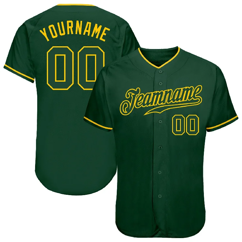 Custom Baseball Jersey for Teams and Fans-Custom Green Green-Gold Authentic Baseball Jersey