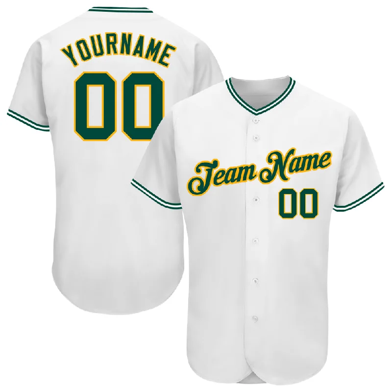 Baseball Jersey for Team-Custom White Green-Gold Authentic Baseball Jersey