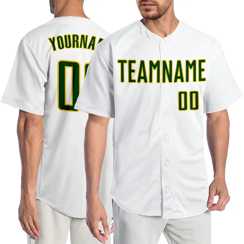 Best Custom Baseball Jersey-Custom White Green-Gold Authentic Baseball Jersey