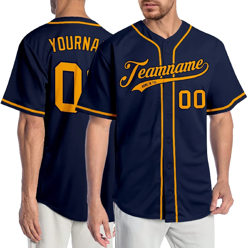 Baseball Jersey for Softball Leagues-Custom Navy Gold Authentic Baseball Jersey