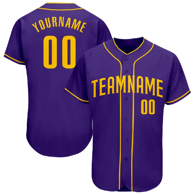 Baseball Jersey with Sporty Look-Custom Purple Gold Authentic Baseball Jersey