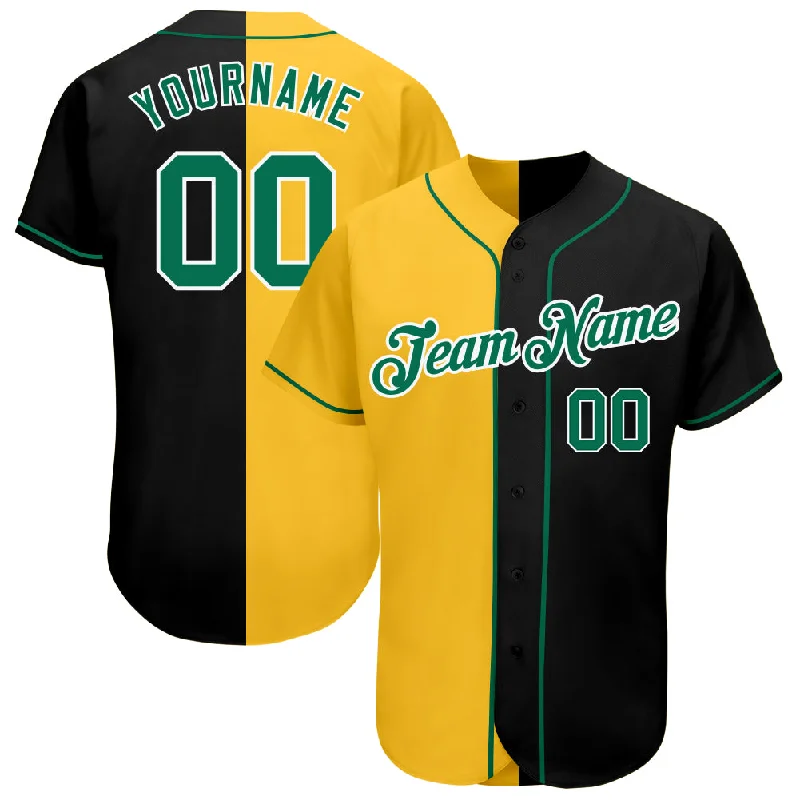 Best Custom Baseball Jersey-Custom Black Kelly Green-Yellow Authentic Split Fashion Baseball Jersey