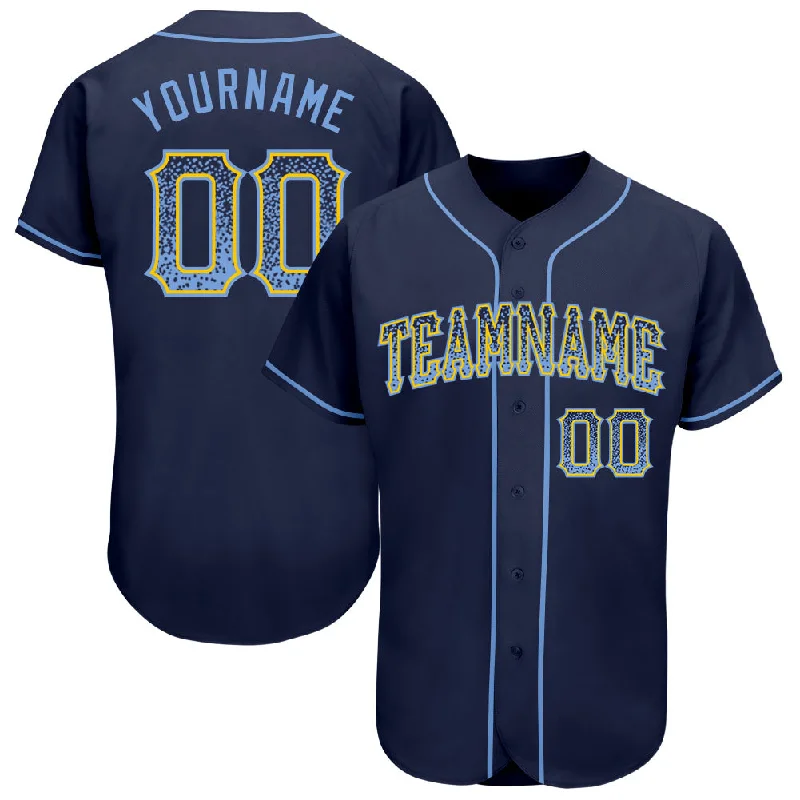 Custom Baseball Jersey with Team Name-Custom Navy Light Blue-Gold Authentic Drift Fashion Baseball Jersey