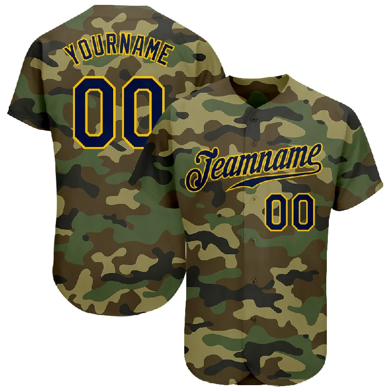 Baseball Jersey with Eye-catching Design-Custom Camo Navy-Gold Authentic Salute To Service Baseball Jersey