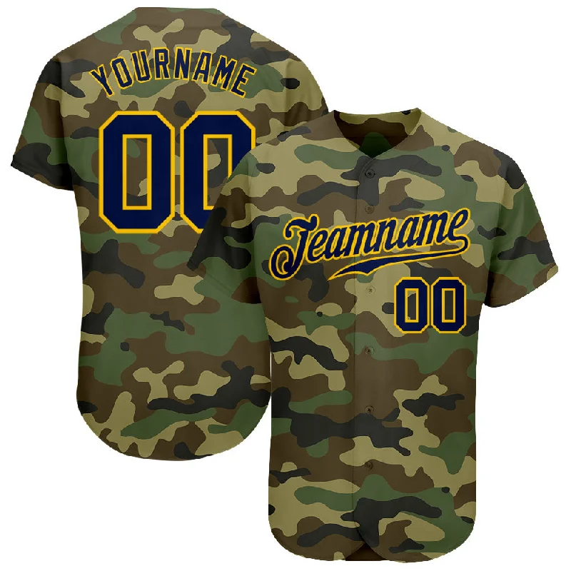 Baseball Jersey for Casual Wear-Custom Camo Navy-Gold Authentic Salute To Service Baseball Jersey