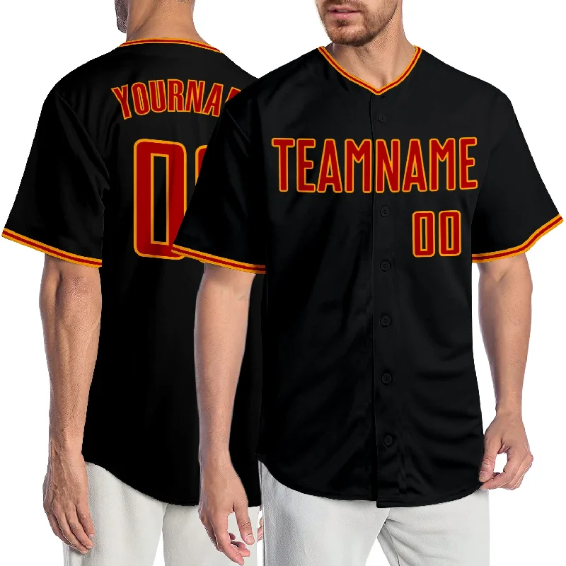 Baseball Jersey for Team-Custom Black Red-Gold Authentic Baseball Jersey