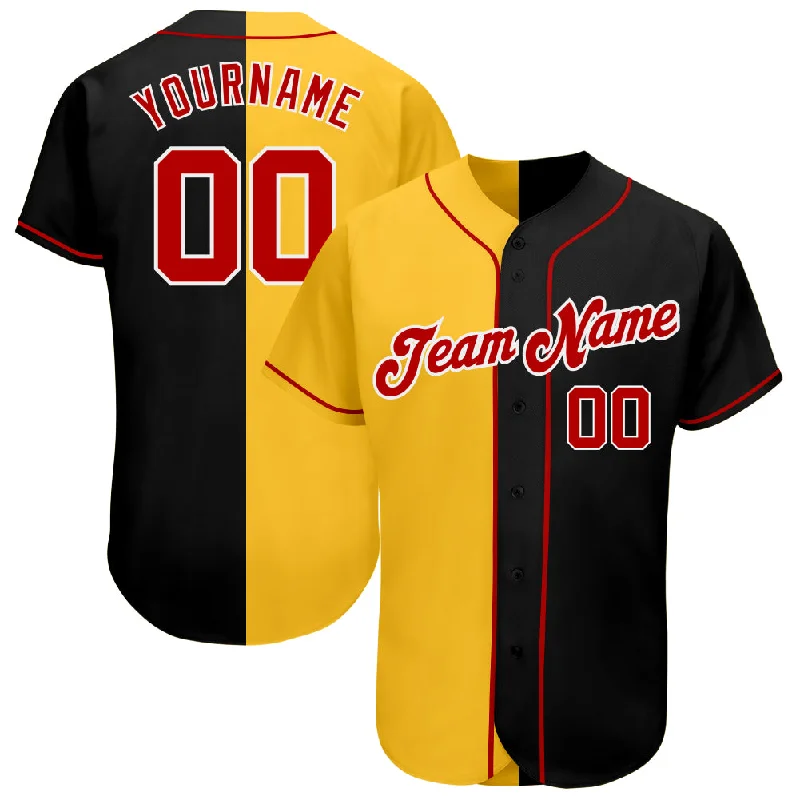 Lightweight Baseball Jersey-Custom Black Red-Yellow Authentic Split Fashion Baseball Jersey