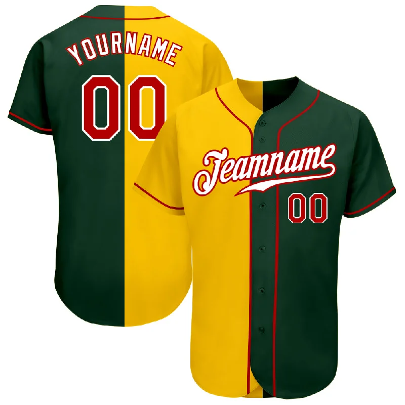 Baseball Jersey for Major League Fans-Custom Green Red-Yellow Authentic Split Fashion Baseball Jersey