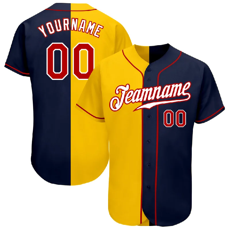 Baseball Jersey with Classic Design-Custom Navy Red-Yellow Authentic Split Fashion Baseball Jersey