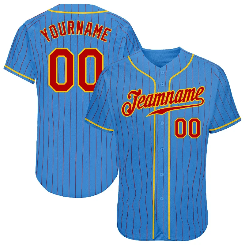 Baseball Jersey for Professional Teams-Custom Powder Blue Red Pinstripe Red-Gold Authentic Baseball Jersey