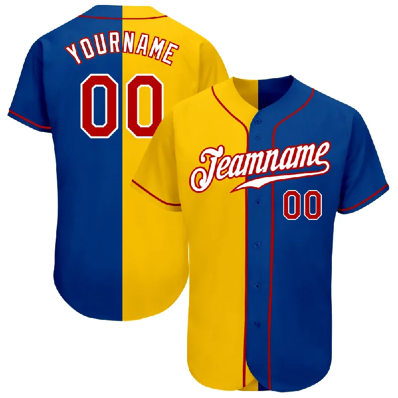 Baseball Jersey for Young Fans-Custom Royal Red-Yellow Authentic Split Fashion Baseball Jersey