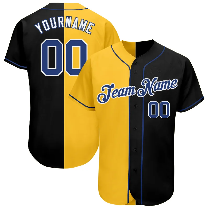 Baseball Jersey with Team Colors-Custom Black Royal-Yellow Authentic Split Fashion Baseball Jersey