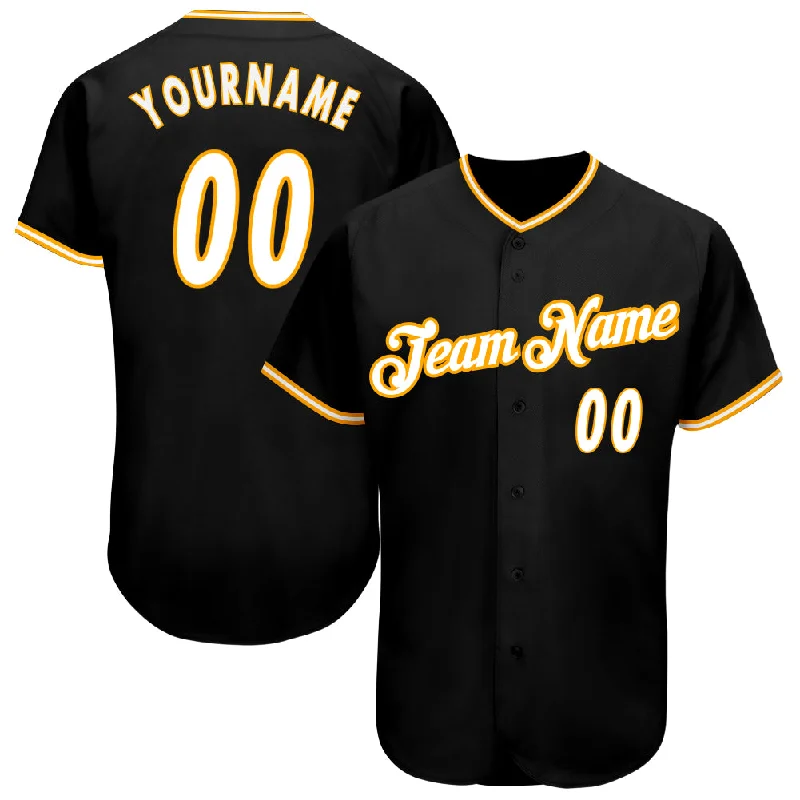 Baseball Jersey with New Style-Custom Black White-Gold Authentic Baseball Jersey