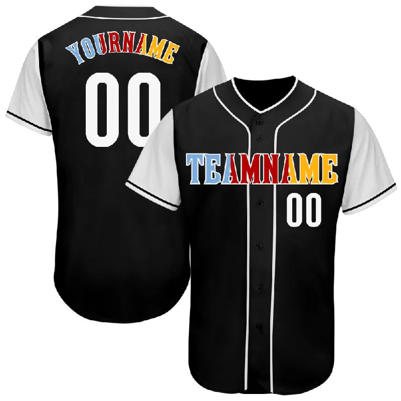 Personalized Baseball Jersey-Custom Black White-Gold Authentic Two Tone Baseball Jersey