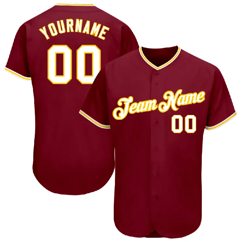 Wholesale Baseball Jersey-Custom Crimson White-Gold Authentic Baseball Jersey