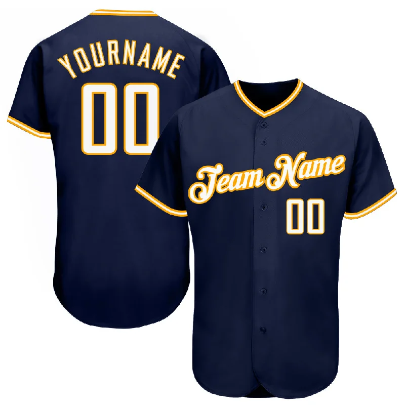 Baseball Jersey for Local Teams-Custom Navy White-Gold Authentic Baseball Jersey