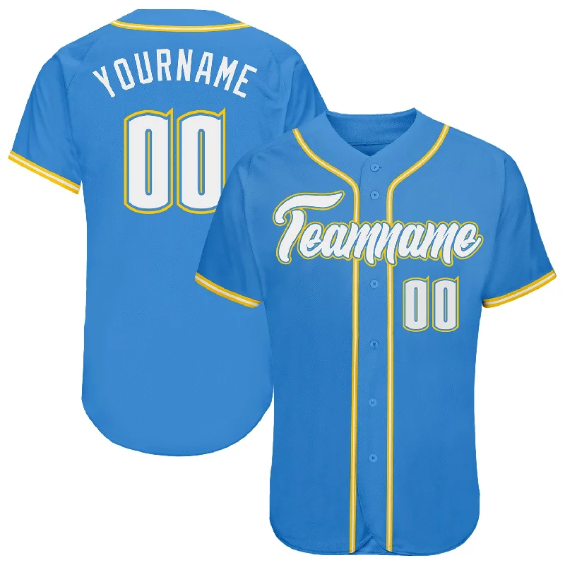 Baseball Jersey for Baseball Merchandise-Custom Powder Blue White-Gold Authentic Baseball Jersey