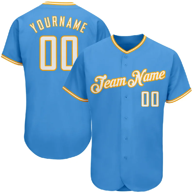 Baseball Jersey for Baseball Enthusiasts-Custom Powder Blue White-Gold Authentic Baseball Jersey