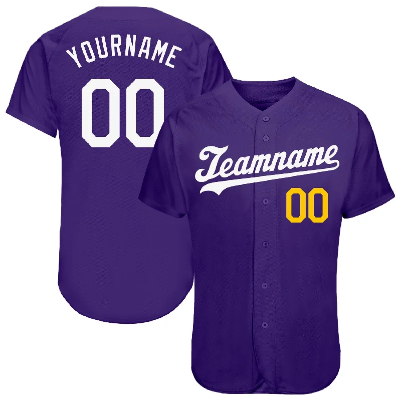 High Quality Baseball Jersey-Custom Purple White-Gold Authentic Baseball Jersey