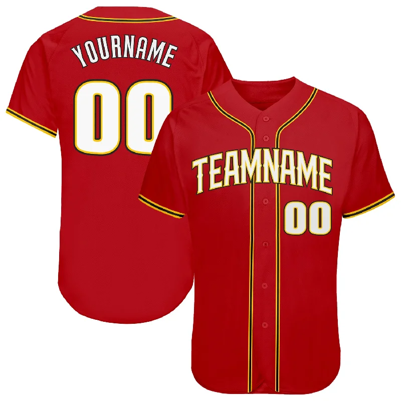 Baseball Jersey for Daily Wear-Custom Red White-Gold Authentic Baseball Jersey