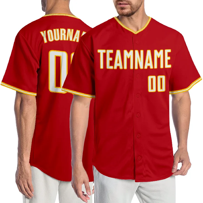 Baseball Jersey for Amateur League-Custom Red White-Gold Authentic Baseball Jersey