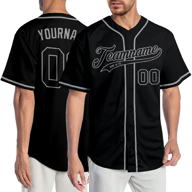 Embroidered Baseball Jersey-Custom Black Black-Gray Authentic Baseball Jersey