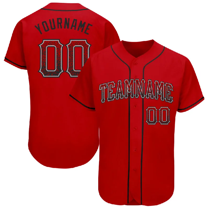 Baseball Jersey with Elastic Waist-Custom Red Black-Gray Authentic Drift Fashion Baseball Jersey