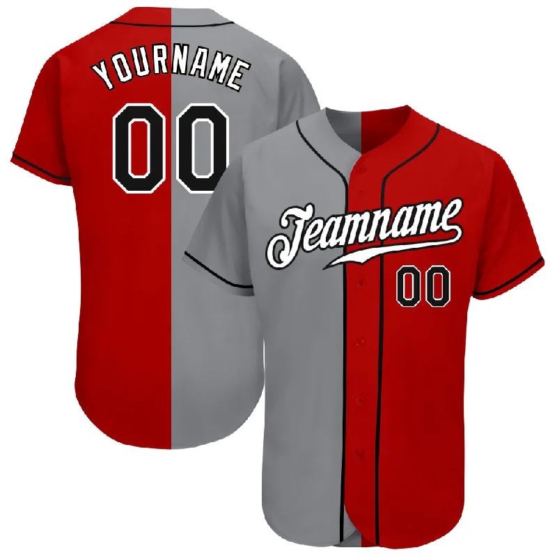 Baseball Jersey for Sports Fanatics-Custom Red Black-Gray Authentic Split Fashion Baseball Jersey