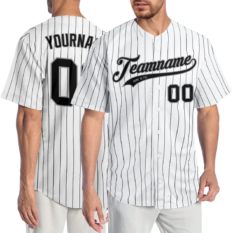 Baseball Jersey with Comfort Fit-Custom White Black Pinstripe Black-Gray Authentic Baseball Jersey